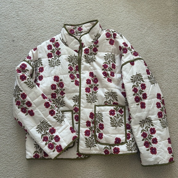 Entro Floral Quilted Puffer Jacket - Cream and Pink - Picture 5 of 9